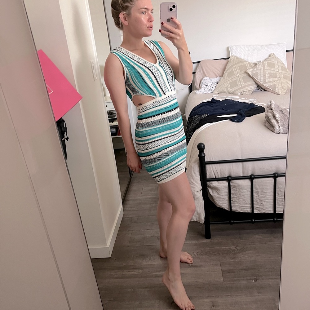 BEBE V-Neck Textured Sweater Dress